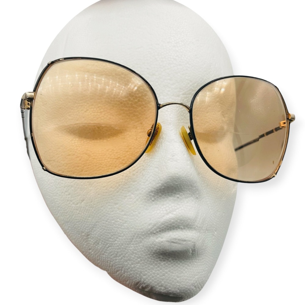 Vintage Bulova Oversized Amber Bifocal Sunglasses Gold Black Frames Japan 58-18